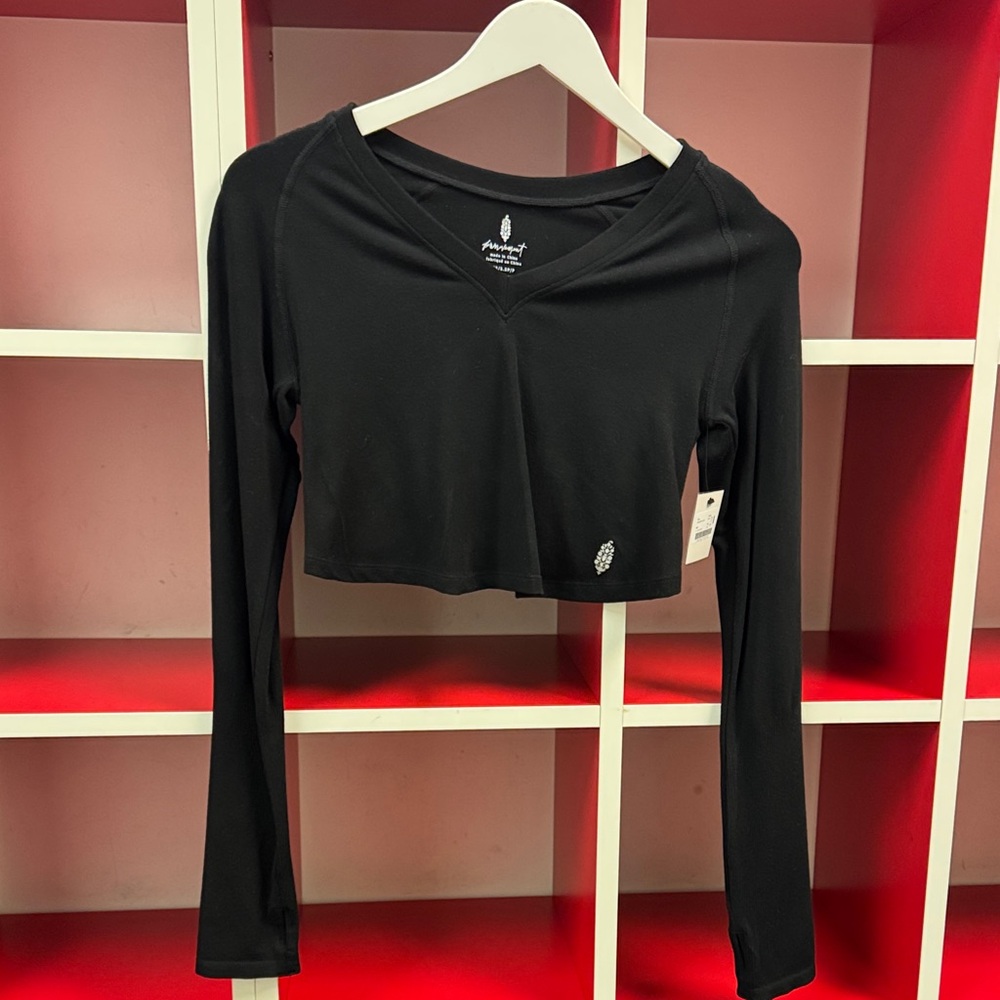 FP Movement x Pure Barre Black Cropped Long-Sleeve Top